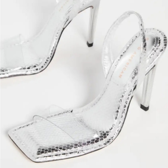 NIB Good American Square Toe Lucite Pumps in Silver Snake Sz. 11 - Picture 2 of 10